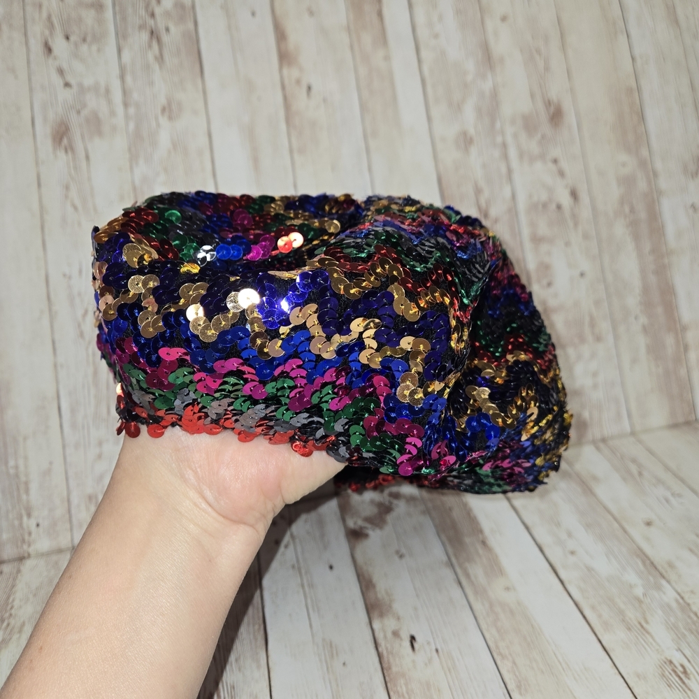 Vintage Multicolor Sequin Beret Hat Sparkly Disco Festival Statement Cap - Picture 9 of 10